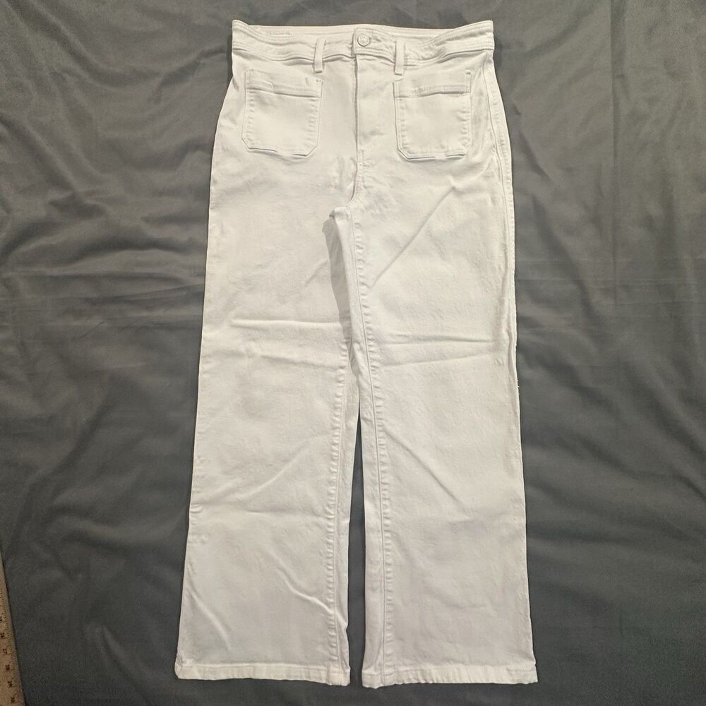Paige Leenah White Denim Jeans High Rise Wide Leg Womens 31 Festival Pockets